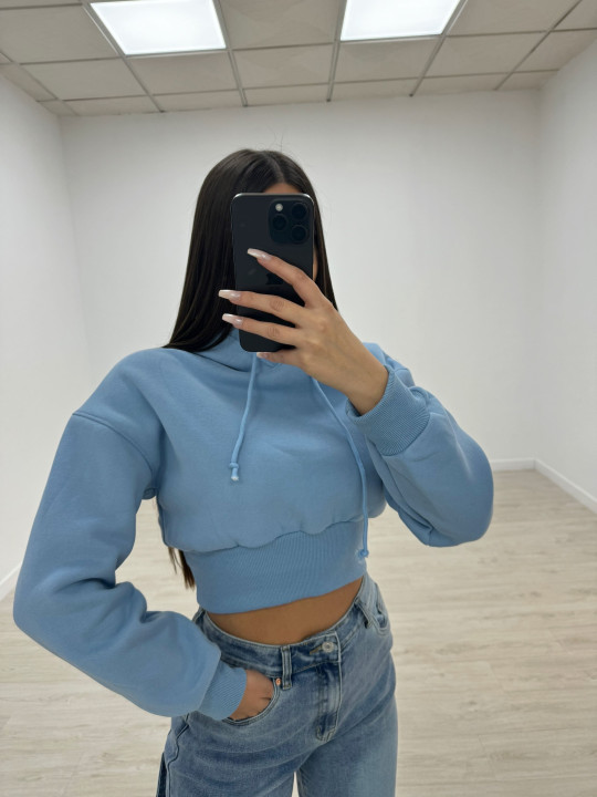 SUDADERA CROP BÁSICA CELESTE